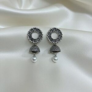 Mandala Glow - oxidised silver jhumka