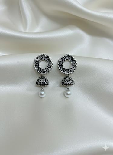 Mandala Glow - oxidised silver jhumka