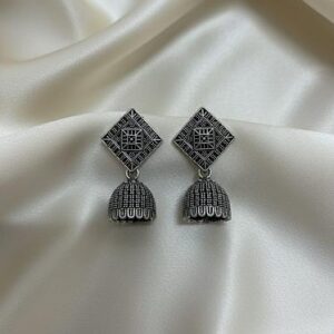 petal swirl - oxidised silver jhumka