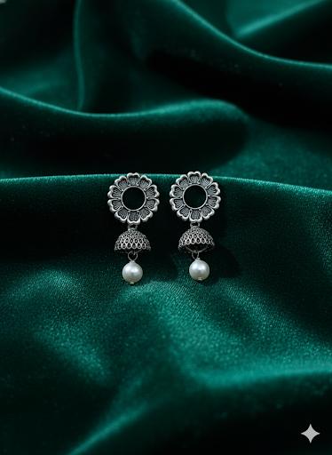 Mandala Glow - oxidised silver jhumka - Image 3