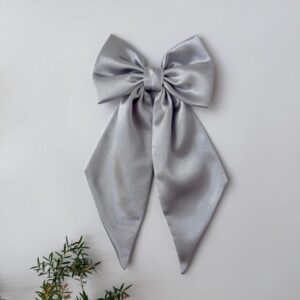 Premium silk satin Hair Bow with Long tail - Grey