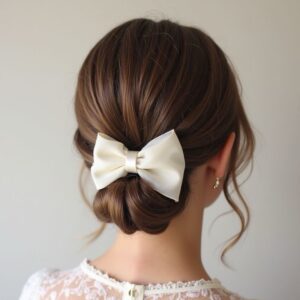 Premium silk satin Single Hair bow - cream