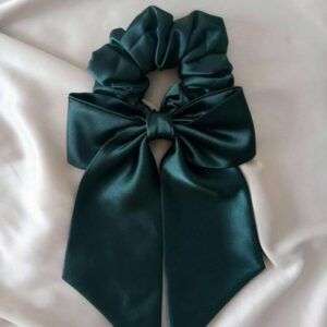 Premium silk satin Bow Scrunchie - Green