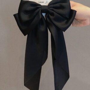 Premium silk satin hair bow with long tail - Black
