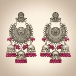 Retro Rani - Oxidised Earrings (Pink)