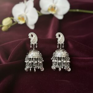 Maharani Moonfall Jhumkas - Oxidised Silver