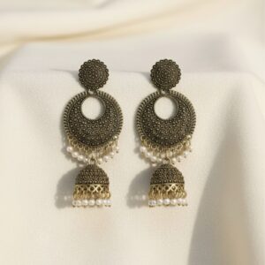 Chandbali jhumka - golden oxidised