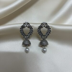 Rustic bloom - Oxidised Silver jhumka